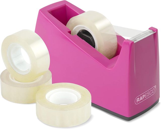 Rapesco 1619 Dévidoir de Ruban Adhésif 300, 4 Rouleaux Inclus, Noir