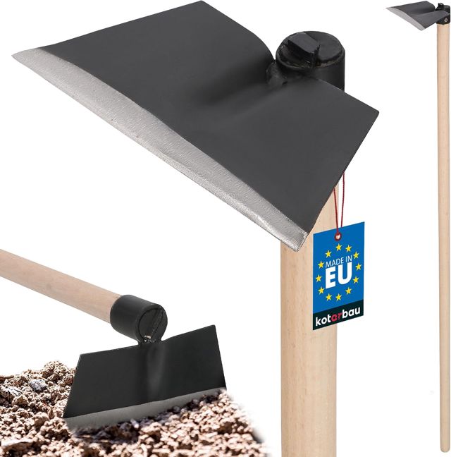 KOTARBAU® Binette 214 x 85 mm Trapézoïdale Houe en Acier avec Manche en Bois 110 cm Accessoire de Jardin Outil de Jardinage Accessoires de Plantation