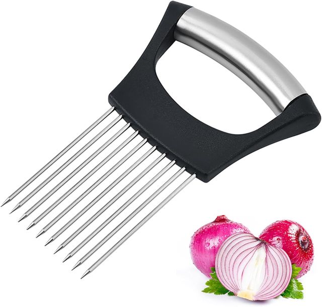 Porte Tranche Oignons, Coupe-Citron, Coupe-Légumes, Alimentaire Tranche Assistant(Noir, 10 Aiguilles D'oignon de 7cm)