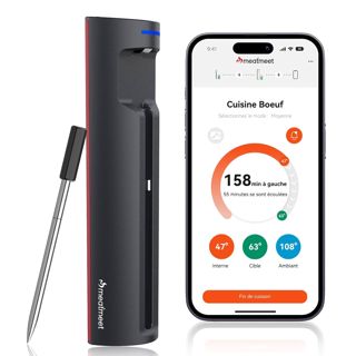 Thermomètre à viande Wi-Fi | Sonde sans fil longue portée pour four, gril, friteuse à air, barbecue | Capteurs doubles | Étanchéité IP67
