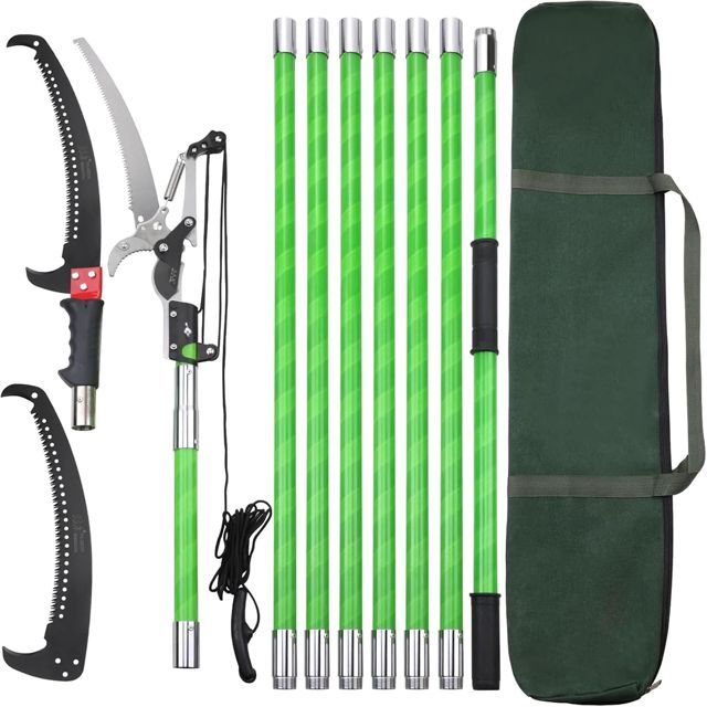Scie à Élaguer Télescopique, Scie avec Manche Télescopique 8m, Coupe-branches Manuelles, Outils de Jardin pour Palmiers, Arbustes et Grands Arbres