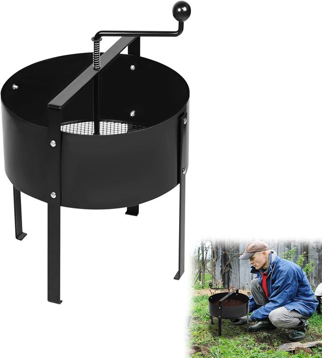 YRHome Tamis de sol rotatif - Diamètre : 40 x 56 cm - Passoire de jardin - Filtre à compost fin - Pour terre et pierres - Outils de jardin