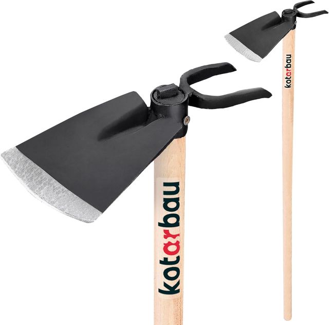 KOTARBAU® Binette combinée 200 mm 2 dents 70 mm avec manche 113 cm Motobineuse de jardin pour transplantation, entretien du jardin, désherbage