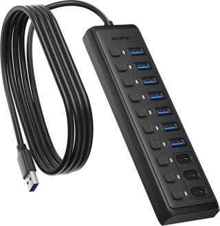 BENFEI Hub USB 3.0 10 Ports entrée d'alimentation USB‑C, 7xUSB‑A 3xUSB‑C 1M