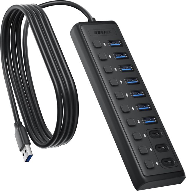 BENFEI Hub USB 3.0 10 Ports entrée d'alimentation USB‑C, 7xUSB‑A 3xUSB‑C 1M