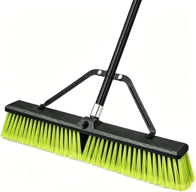 TidyBliss 60 cm Balai Brosse Exterieur, Grande Brush Commerciale à Poils Durs avec Manche Long de 160 cm pour Garage, Atelier, Jardin, Cour, Terrasse, Rue, Entrepôt, Pelouse, Allée (Jaune-Vert)