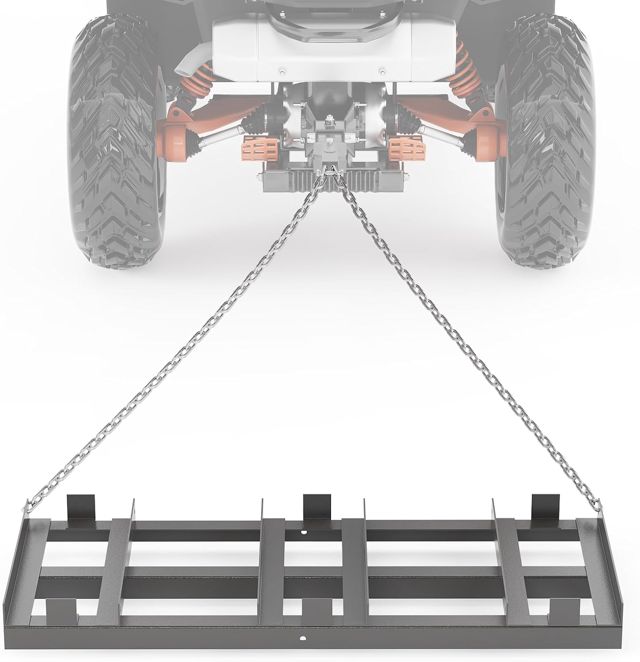 Garvee Herse Traînée en Acier Renforcé Outil De Nivellement Polyvalent, Râteau Égaliseur Réglable pour Pelouse Et Allée, Compatible ATV, UTV, Tracteur Et Tondeuse