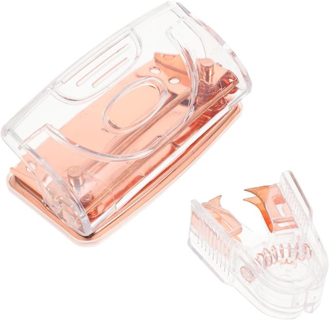 Lurrose Perforatrice à 2 Trous 5 Cm Et Arrache-agrafes Portable En Métal Finition Rose Doré Transparent, Ensemble 2 Pièces Multifonction Pour Bureau Professionnel Et Scolaire