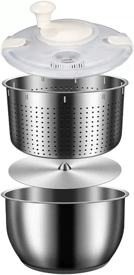 Essoreuse à Salade 6L en Acier Inoxydable Grande Essoreuse à Légumes avec Couvercle en PP pour Lave-Fruits Essoreuse à Pâtes et Frites Séchoir à Salade