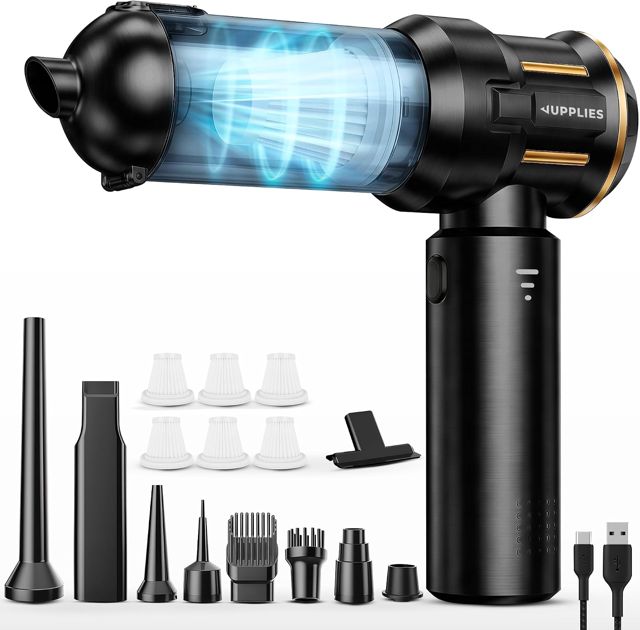 JUPPLIES Aspirateur à Main sans Fil Puissant 25000PA (Noir Avec 6 Filtres)