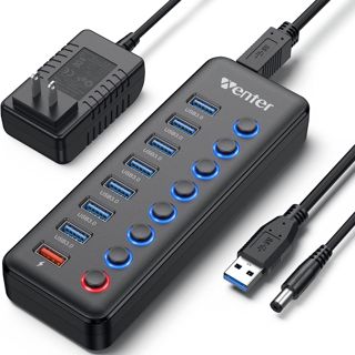 WENTER Hub USB 3.0 actif, 11 ports 36 W (12 V/3 A), bloc d'alimentation, répartiteur multiports USB 3.0 avec interrupteur marche/arrêt unique, hub USB 3.0 7 ports de transfert de données et chargeur