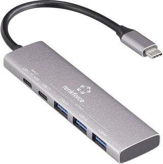 Renkforce RF-6676604 Hub USB 3+1 Ports USB-A, USB-C® USB 3.2 Gen1 5 GBit/s boîtier en Aluminium, Port de Charge USB-C®