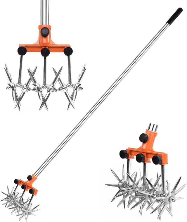 BARAYSTUS - Cultivateur de jardin rotatif réglable en acier inoxydable pour mélanger saumure ou réensemencement, longueur totale : 145 cm