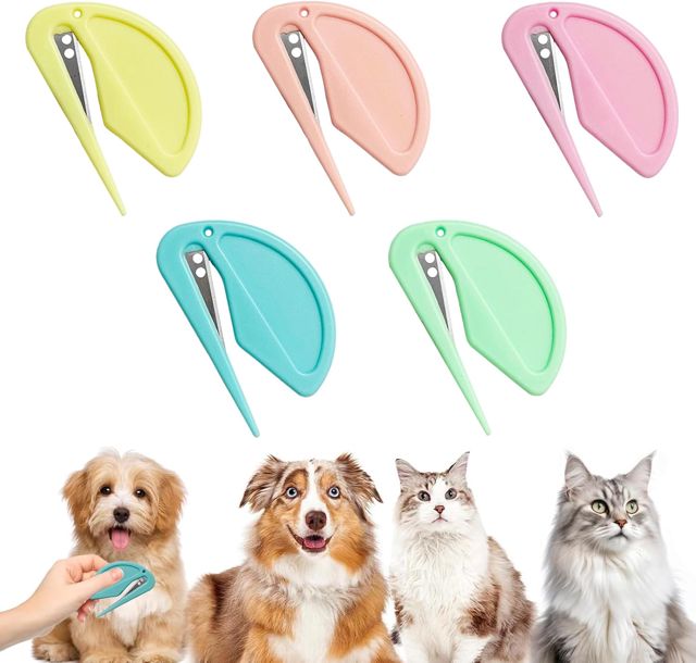 Lot de 5 couteaux à démêler pour chat, peigne multifonction pour épilation, peigne à nœuds, couteau à démêler pour animaux de compagnie avec lame en acier, peigne à nouer, résistant à l'eau pour chats