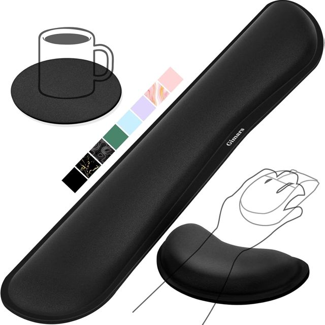 Gimars Repose Poignet Clavier, Reposes-Poignets Souris Ergonomique en Mousse à Mémoire, Support Tapis de Clavier Repose Gel avec Base Antidérapant pour Bureau Gamer, Ordinateur MAC Noir