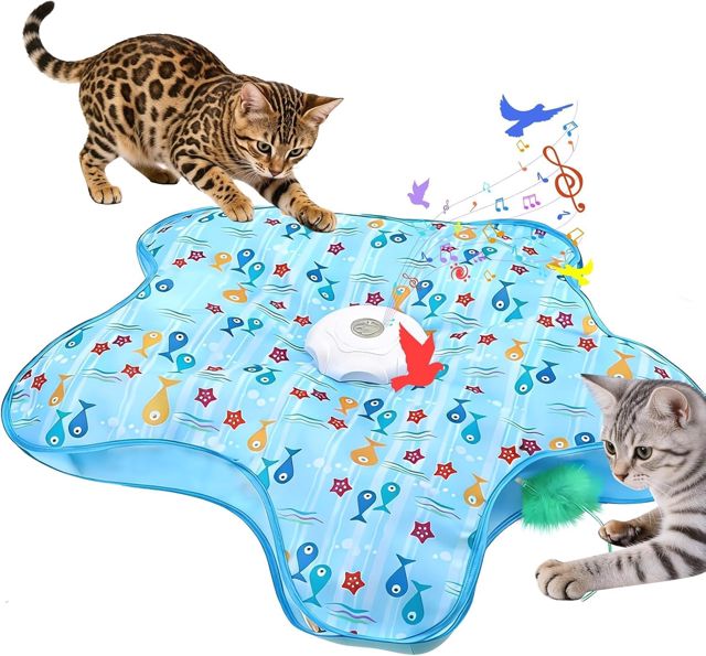 beseloa Jouet Interactif pour Chat, Rechargeable Jouet pour Chat avec Plumes, Jouet Chat Interactif avec 3 Modes, Jouet Automatique D'intérieur, Jeux pour Chat de Chasse - Bleu