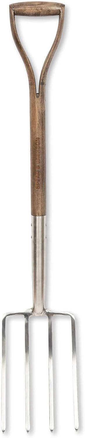 Spear & Jackson 4550DF Fourche à bêcher en Acier Inoxydable Poli Miroir avec Manche en Bois Massif et poignée en Y