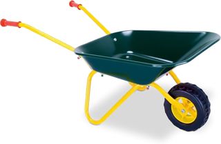Relaxdays Brouette pour Enfants, poignées gommées, H x L x P : 43 x 74 x 36 cm, métal, Plastique, Vert