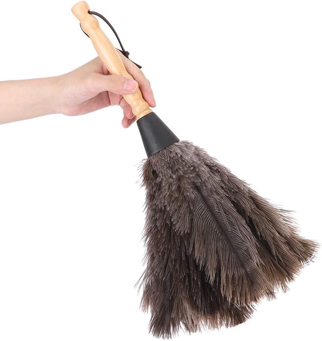 Plumeau Lavable, Antistatique R¨¦utilisable avec Manche en Bois, Plumeau en Plumes D'autruche, Outil de Nettoyage pour le Bureau, la Maison et la Voiture