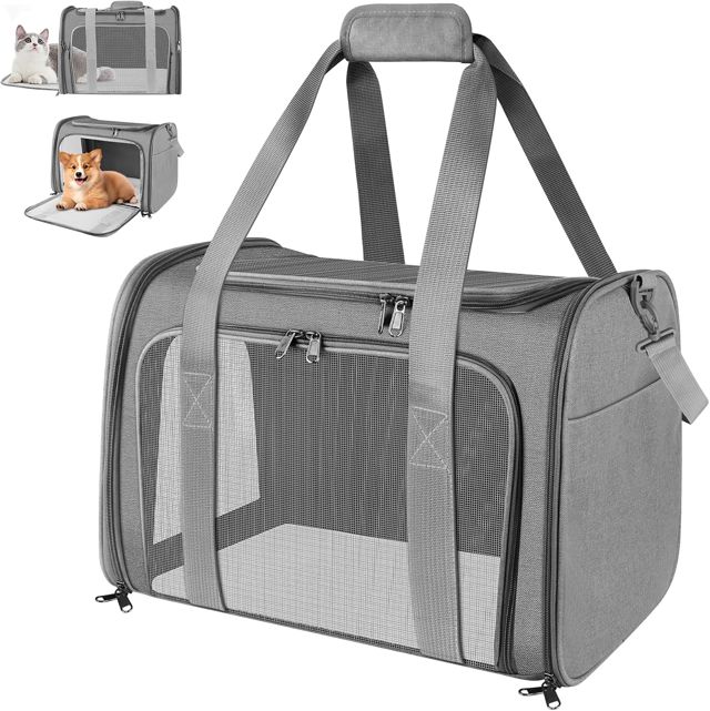 Sac Transport Chat, Sac Transport Chien d'Extérieur Pliable et Respirant, 45 x 30 x 30 cm, Caisse de Transport Chat avec Matelas Souple, Sac Chat Transport