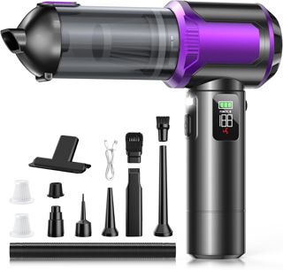 Aspirateur à Main, 17000Pa Aspirateur sans Fil Puissant, 1 Touche Aspirateur, Moteur sans Balais avec 3 Vitesses 4-en-1 Mini Aspirateur Voiture avec écran HD/Lumière LED/Charge Rapide, Noir & Violet