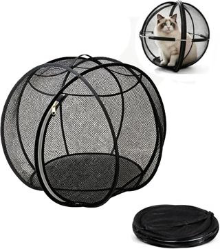 Parc de Extérieur pour Chat Respirante Pliable Panoramique Lavable Balle d'exercice pour Animal,Jouet Sphère Roulante pour Pelouse Jardin Terrasse Parc Camping Chambre D'Hôtel,Fermeture éclair, 45CM