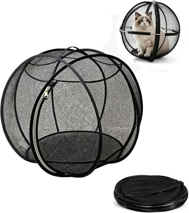 Parc de Extérieur pour Chat Respirante Pliable Panoramique Lavable Balle d'exercice pour Animal,Jouet Sphère Roulante pour Pelouse Jardin Terrasse Parc Camping Chambre D'Hôtel,Fermeture éclair, 45CM