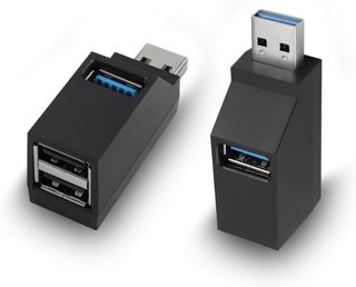 Hub USB 3 Ports, Adaptateur d'extension USB mâle vers Femelle 2 pièces répartiteur à 90 degrés 1 Port USB 3.0 et 2 Ports USB 2.0 pour connecter des disques durs Mobiles, etc. (2 USB A)