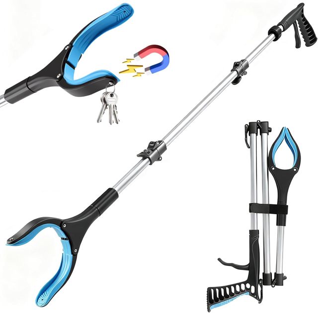 110cm Pince Ramasse Objet Pince pour Ramasser sans se Baisser Pince Telescopique Ramasse Objet avec Aimant pour Seniors Femme Enceinte Handicapés (Bleu)