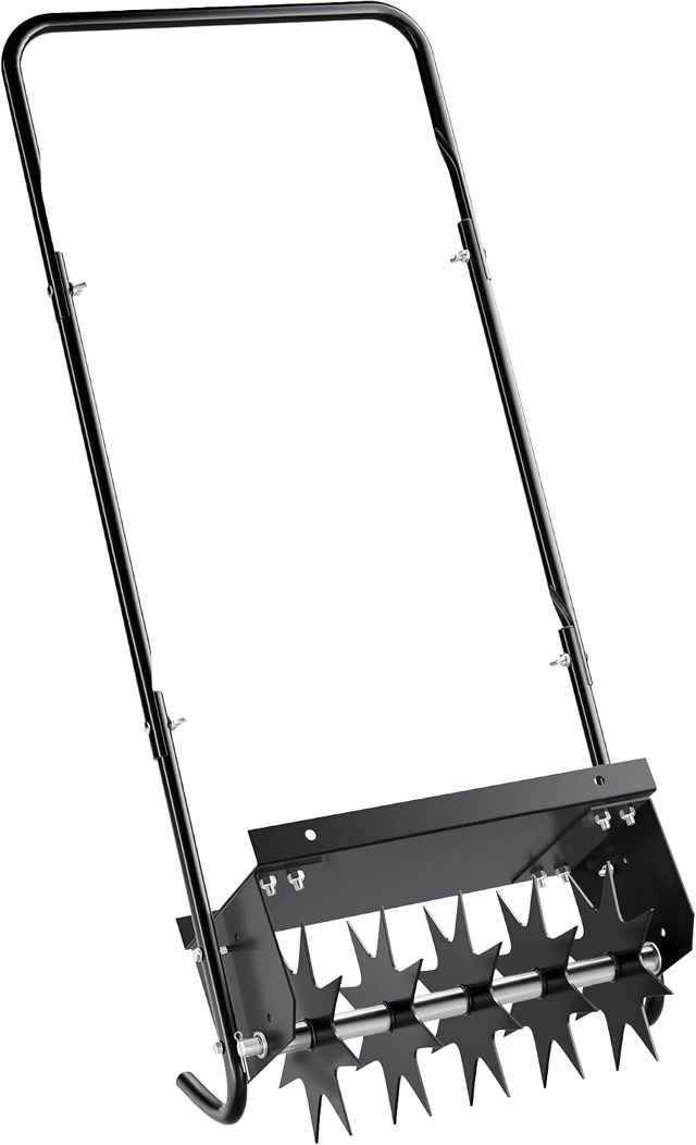 Wiltec Aérateur de Gazon rotatif 5 pointes Noir Profondeur 2,5 pouces 44 x 20,3 x 100 cm 6,3 kg Lestage 15,8kg max. largeur de travail 16" Rouleau de jardin Outillage manuel jardin Perforateur pelouse