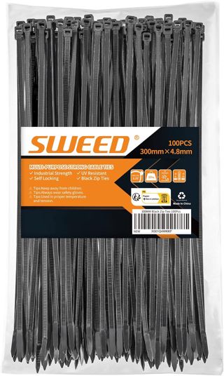 100pcs Serre Câble Noir 300x4.8mm, Colliers de Serrage Plastique, Serre Cable Souple et Robuste Resistant à La Traction De 22kg, Usage En Intérieur Et Extérieur