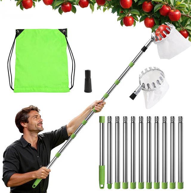Cueille Fruit Telescopique Récolteur de Fruits: Récolteur de Pommes - Cueilleur Fruits Amovible Cueille Cerise Cueille Pomme Cueille Fruit Outil Cueillette Jardin avec tige de connexion et sac en