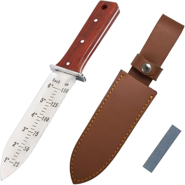 Couteau Désherbeur - 30,5 cm, INOX, Dos Denté, Bois Rouge