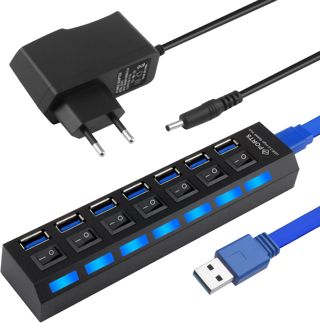 7-Port Hub USB 3.0 avec Alimentation Interrupteurs Individuels Port LED