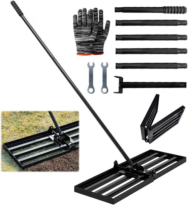 Râteau de Nivellement avec Poignée, Raclette à Gazon 76 x 25 cm, Niveleur Gazon, Raclette de Pelouse de Jardin, Outil De Niveau De Pelouse pour Jardin De Golf Ferme Rateau de Nivellement de Pelouse