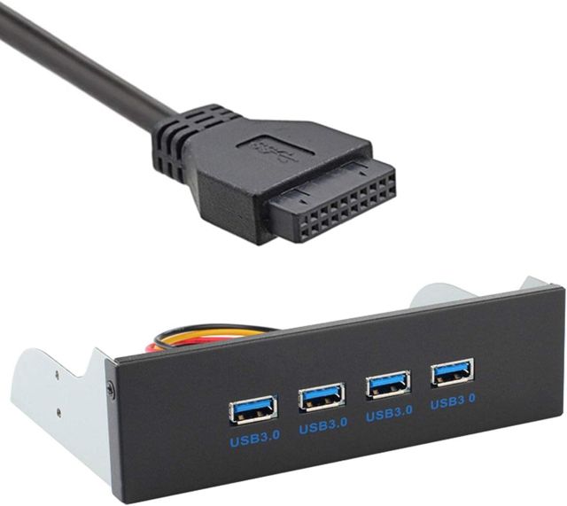 JSER Xiwai U3-110 BD8-80 Hub USB 3.0 4 Ports Panneau Avant vers Carte mère 20 Broches pour Baie CD-ROM 5,25"