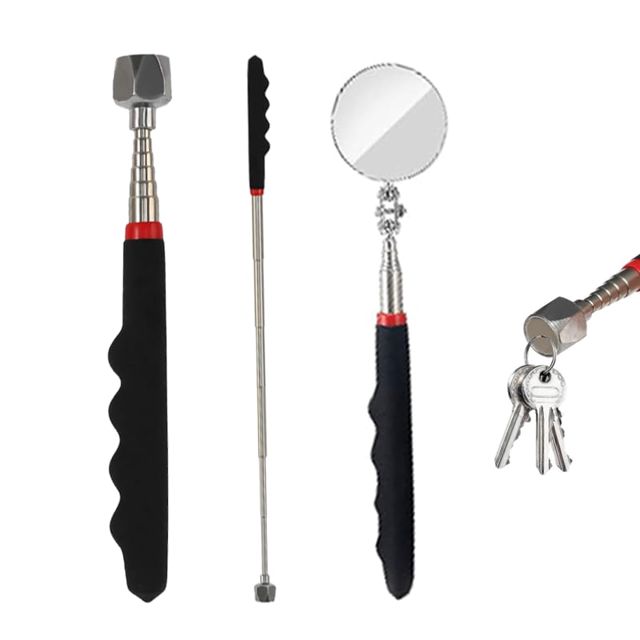 HORREX 2 Pièces Miroirs Télescopiques Outil Récupérateur Aimanté Miroirs D'inspection Réglables Miroir D'inspection Ramassage Magnétique pour Trouver des Pièces Métalliques Telles que les Ecrous,Etc