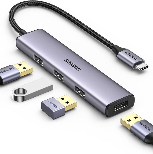 UGREEN Hub USB C OTG, Adaptateur USB C vers 4 USB 3.0 5 Gbps Dongle USB C, câble Nylon, Corps Mince, Compatible avec MacBook Pro/Air M1 M2 2023 2022, iPad Pro/Air, Surface Pro, Galaxy S23 S22, Xiaomi