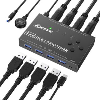 Commutateur KVM 3 écrans 4K @ 60 Hz, camgeet 2 HDMI + Displayport KVM triple moniteur pour 4 ordinateurs, 3 moniteurs et 4 hubs USB 3.0, commutateur KVM USB 3.0 avec câble USB à distance filaire