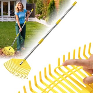 Râteau à feuilles de jardin pour feuilles – Tête en plastique nylon de 42 cm de large, manche léger réglable de 128,5 cm pour femmes, personnes âgées et enfants