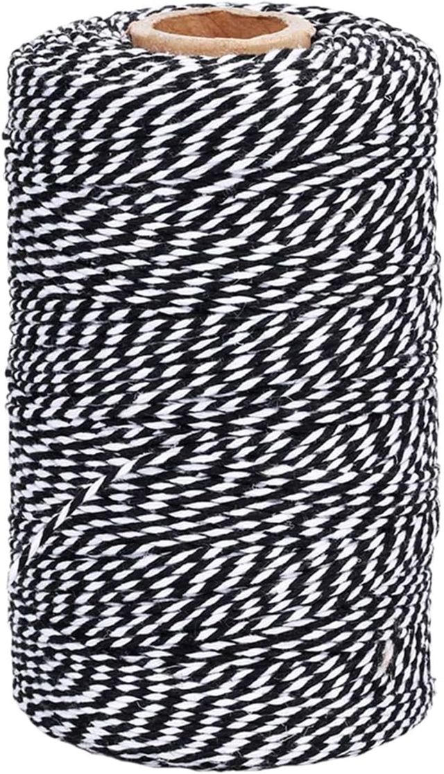TACHIO 2mm Ficelle de Coton 200M Fil de Boulanger de Liaison de Boulanger Fil d'artisanat de décoration Idéal pour Jardin Images Plantes Artisanat Noir et Blanc