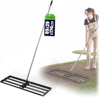 KADAX Raclette à Gazon 89 x 29 cm avec Manche, râteau de nivellement pour l'entretien de la pelouse, râteau de nivellement pour niveler Le Sol, planificateur de pelouse en métal, lisseur de Surface
