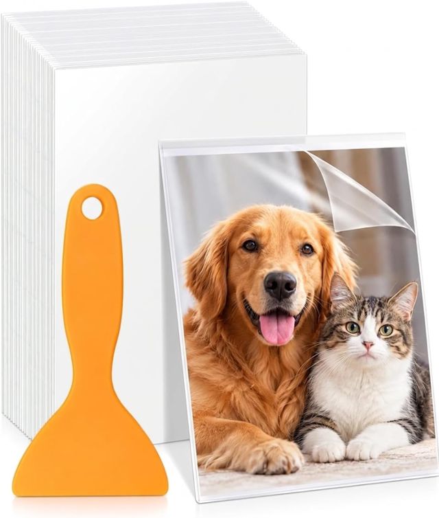 50 Feuilles Plastifieuse A4 Autocollantes (12,9x9,1cm), Sans Machine, Protection Photos & Documents avec刮刀 Inclus