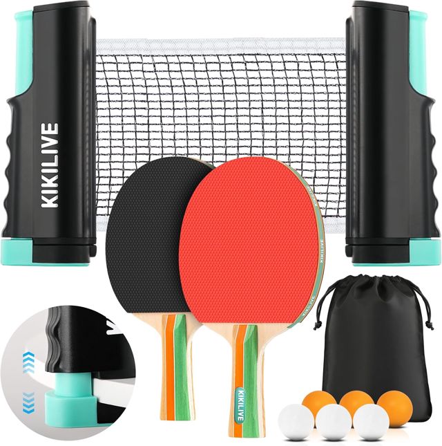 Set de Tennis de Table Portable, Filet Extensible, 2 Raquettes