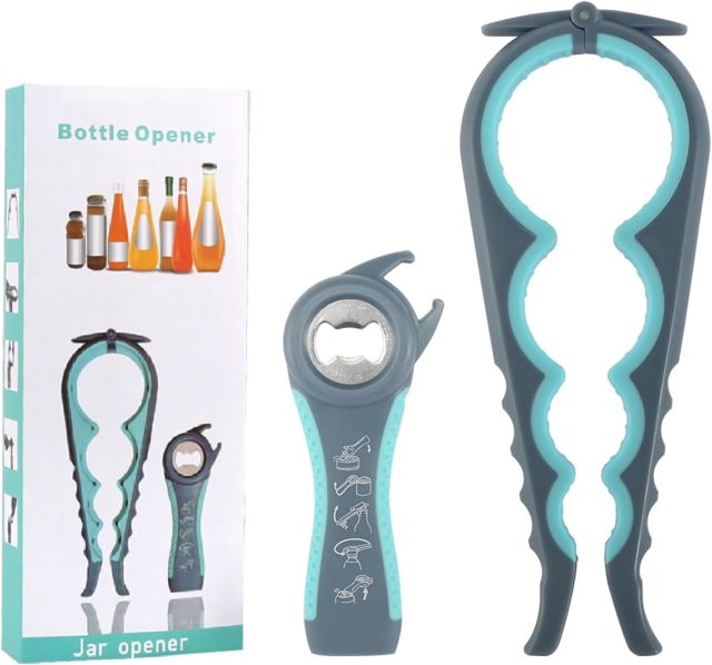 Ouvre-bouteille multifonctionnel en acier inoxydable et caoutchouc, décapsuleur pour toutes les boîtes et verres, pratique pour les personnes âgées et les mains faibles