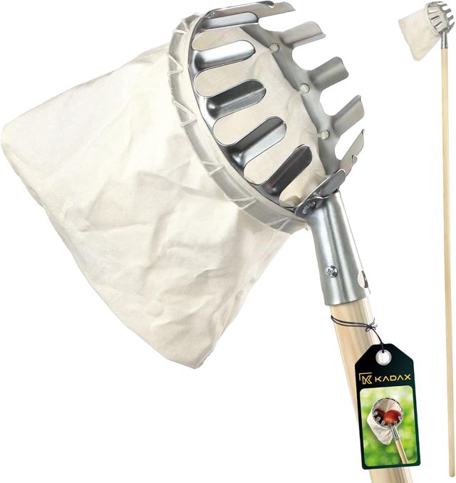 KADAX Cueilleur à long manche en bois avec sac - Collecteur de fruits pour pommes, cerises, poires, attrape-fruits, cueille-pommes, récoltes de fruits (176 cm)
