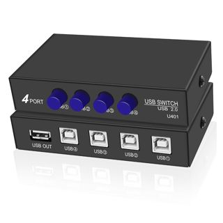 XMSJSIY Adaptateur USB B 4 en 1 Out - Commutateur Manuel 4 Ports Pour Partage D'Imprimante et Appareils USB 2.0 - Sélecteur Hub Pour Clavier