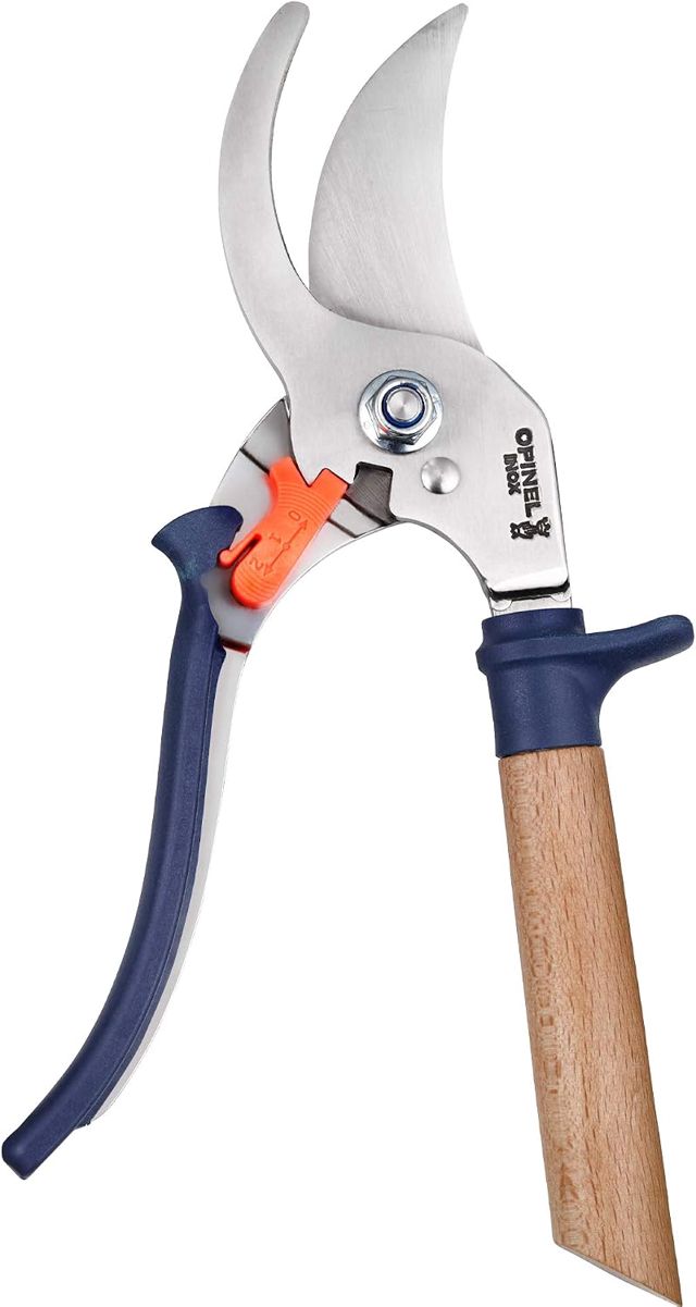 Opinel - Sécateur Prairie - 3 Positions - Système de Verrouillage en Position Fermée - Lame Inox - Manche en Hêtre - Garde et Poignée Polyamide Confortable