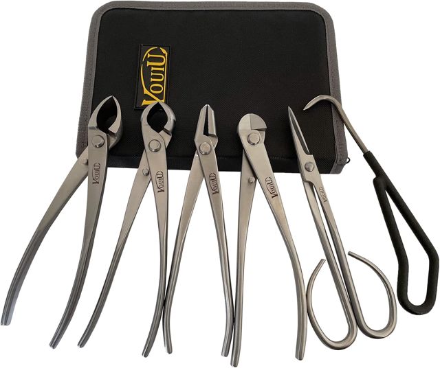 vouiu Lot de 6 outils pour bonsaï, coupe-bordures, coupe-boutons, pince Jin, coupe-fil, ciseaux à bonsaï, crochet racine