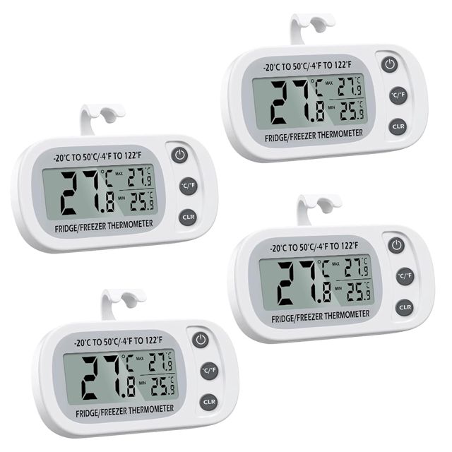Thermomètre numérique pour réfrigérateur 4 PCS,Thermomètre à Congélateur Numérique avec Crochet,Écran LCD Facile à Lire,Enregistrement Max/Min,Parfait pour la Maison,Les Restaurants,Bars,La cave à vin